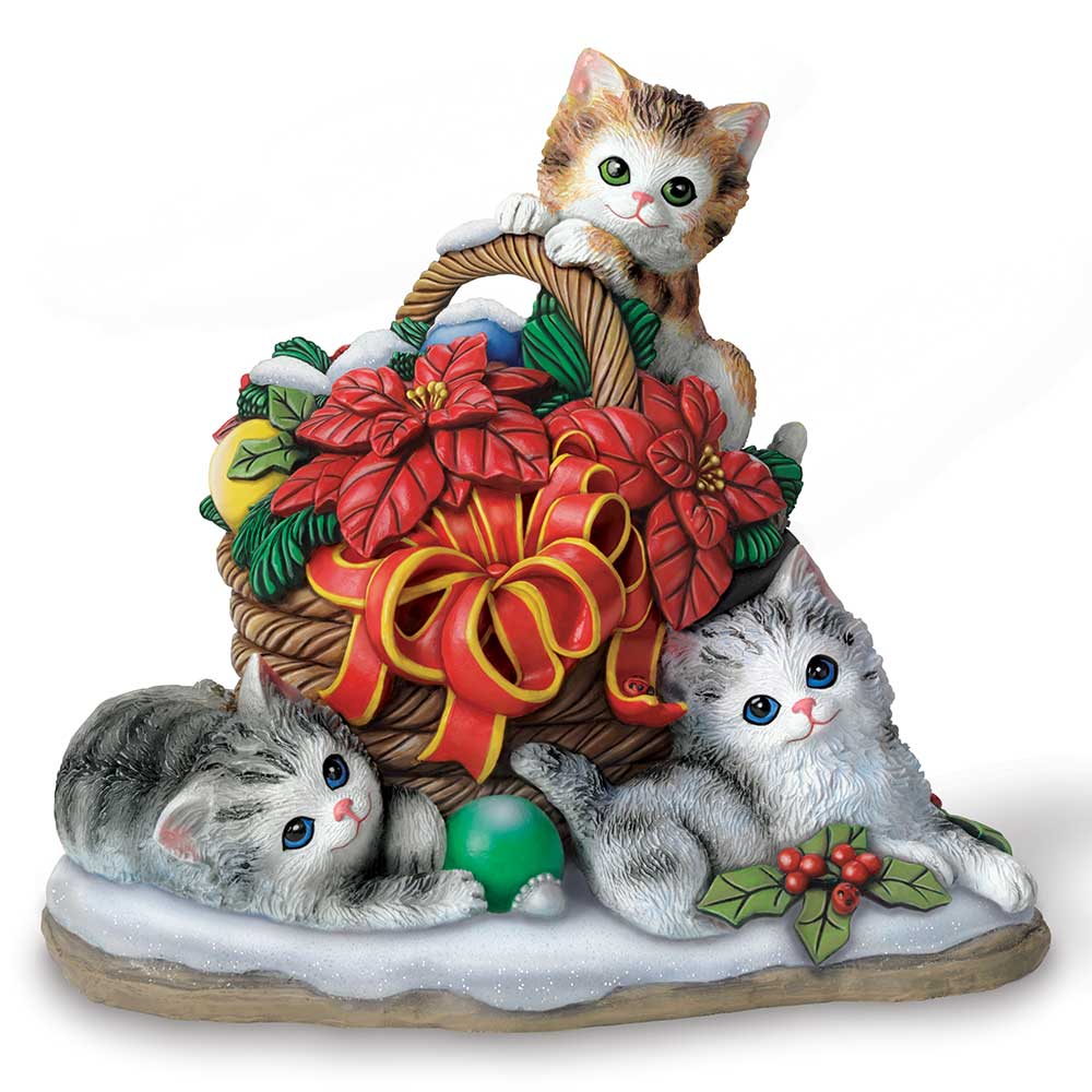 Winter's Wonders Seasonal Discovery Sculpture Cat Figurine Bradford Exchange