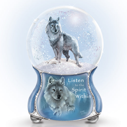 Silver Scout Wolf Glitter Water Globe Bradford Exchange