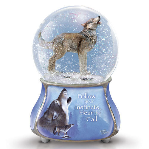 Grey Guardian Wolf Glitter Water Globe Bradford Exchange