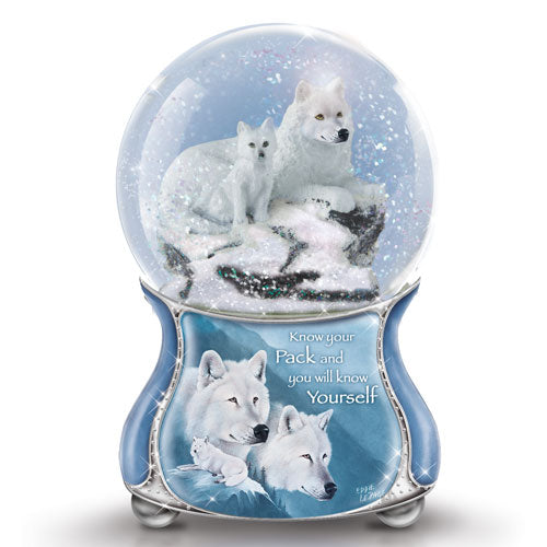 White Majesty Wolf Glitter Water Globe Bradford Exchange