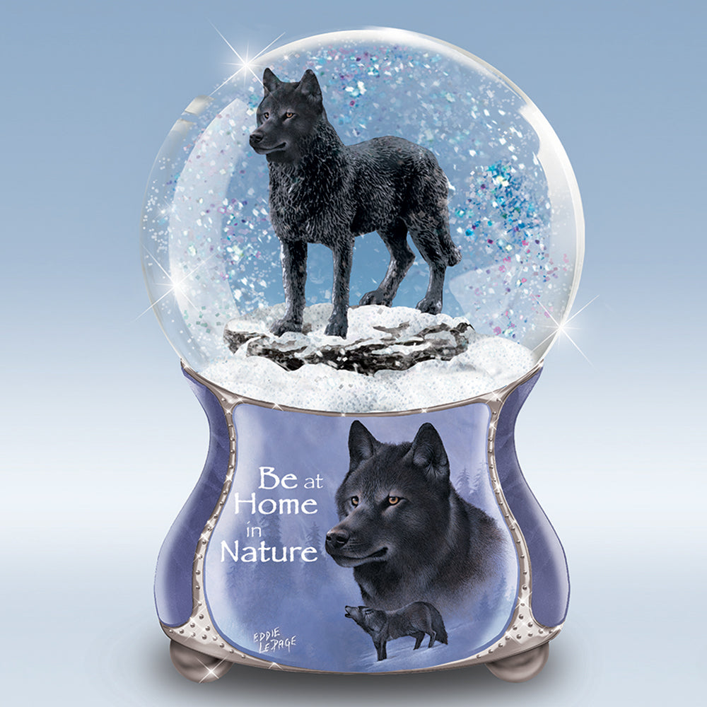 Midnight Soul Black Wolf Glitter Water Globe Bradford Exchange