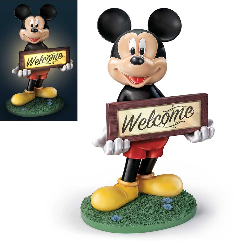 Disney Mickey Solar Lit Welcome Greeting Sign Figurine Bradford Exchange