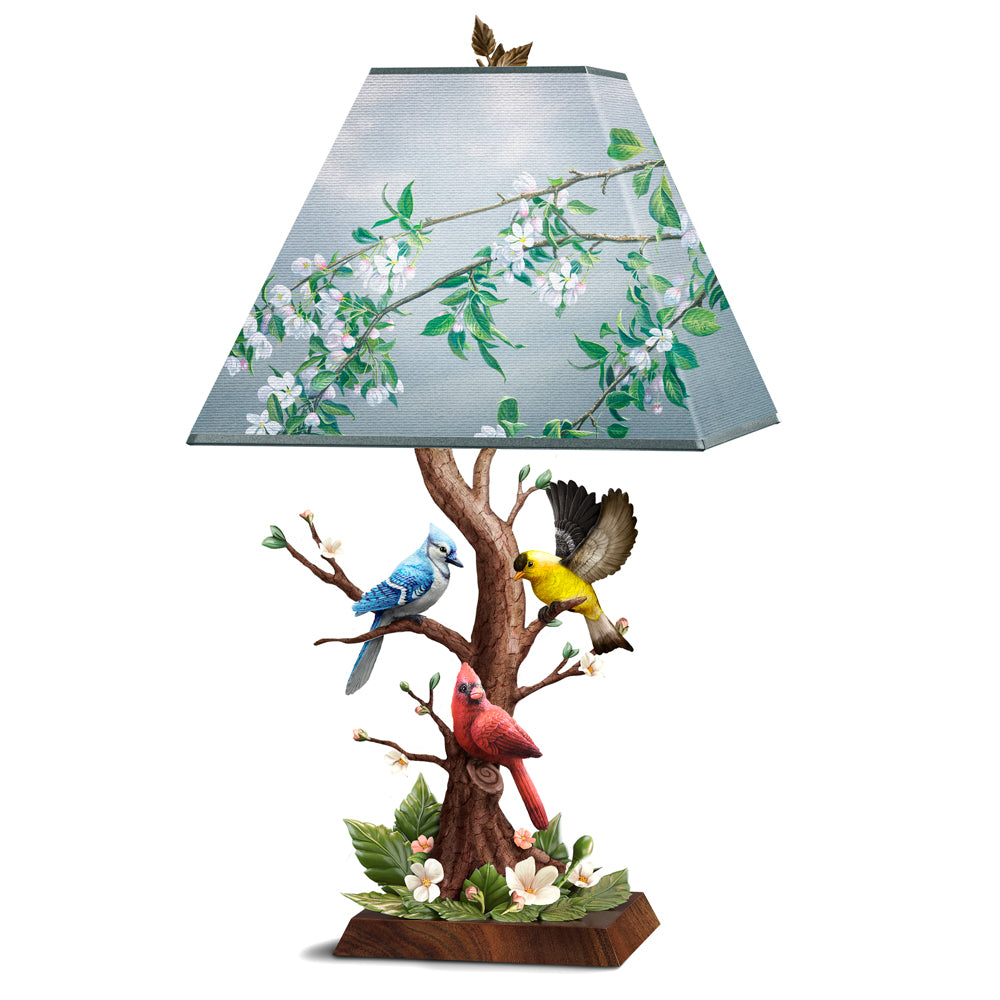 Joyous Gathering Bird Cardinal Blue Jay Table Top Lamp Bradford Exchange