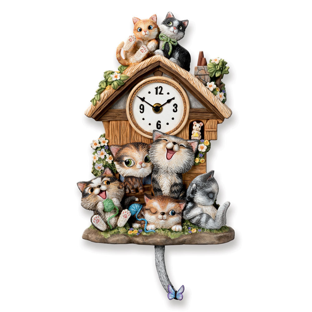 Frolicking Felines Cat Kitten Wall Clock Bradford Exchange