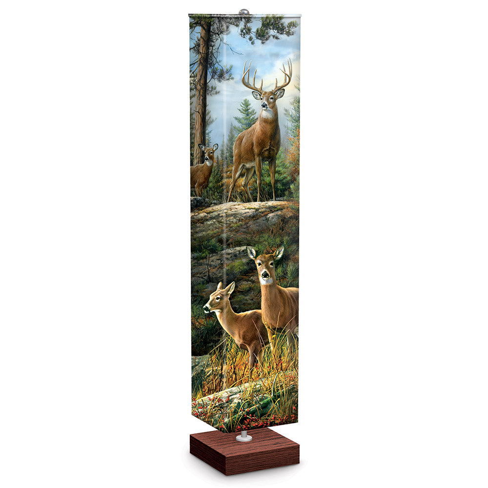 Graceful Grandeur Floor Lamp Whitetail Deer Fabric Shade Bradford Exchange