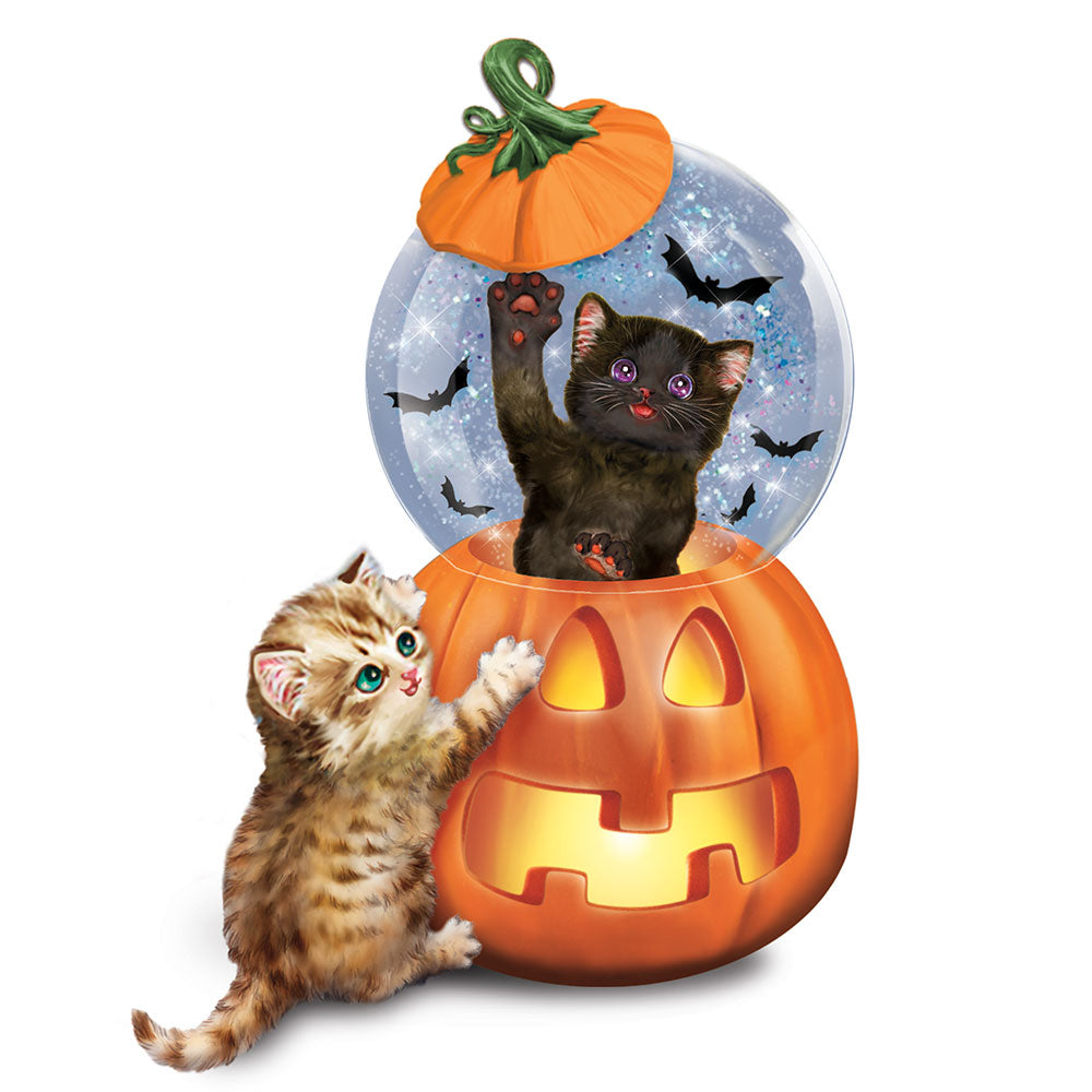HAPPY MEOW-LOWEEN Halloween Cat / Kitten Water Globe Snowdome Bradford Exchange