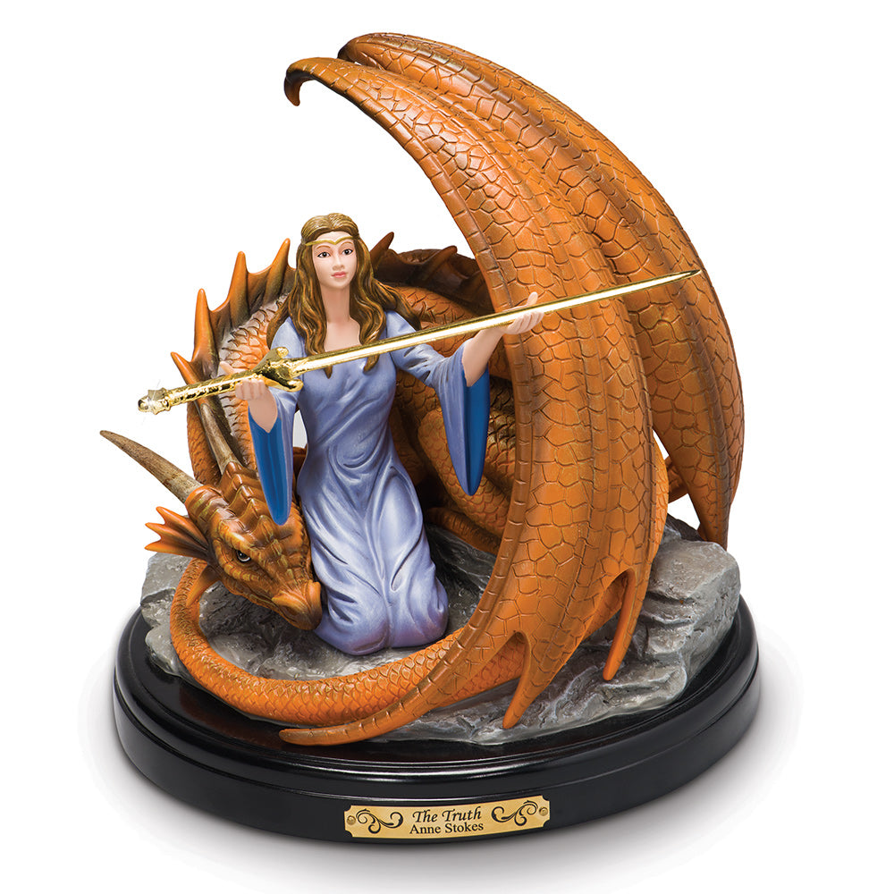 Anne Stokes Truth Sculpture Lady with Sword Dragon Fantasy Bradford Exchange