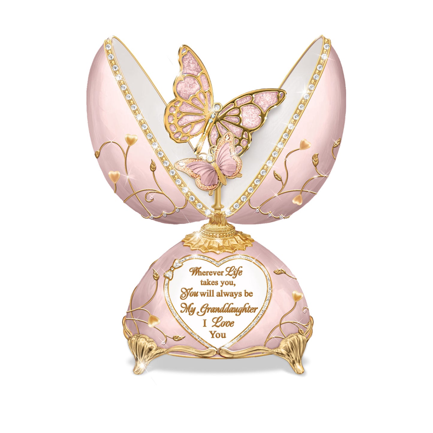 Granddaughter Butterfly Faberge Style Heirloom Egg Musical Figurine