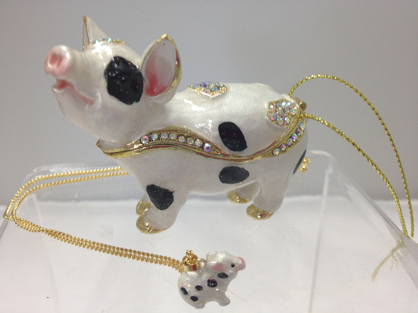 Cow Enameled Trinket Box Hidden Treasures with Necklace