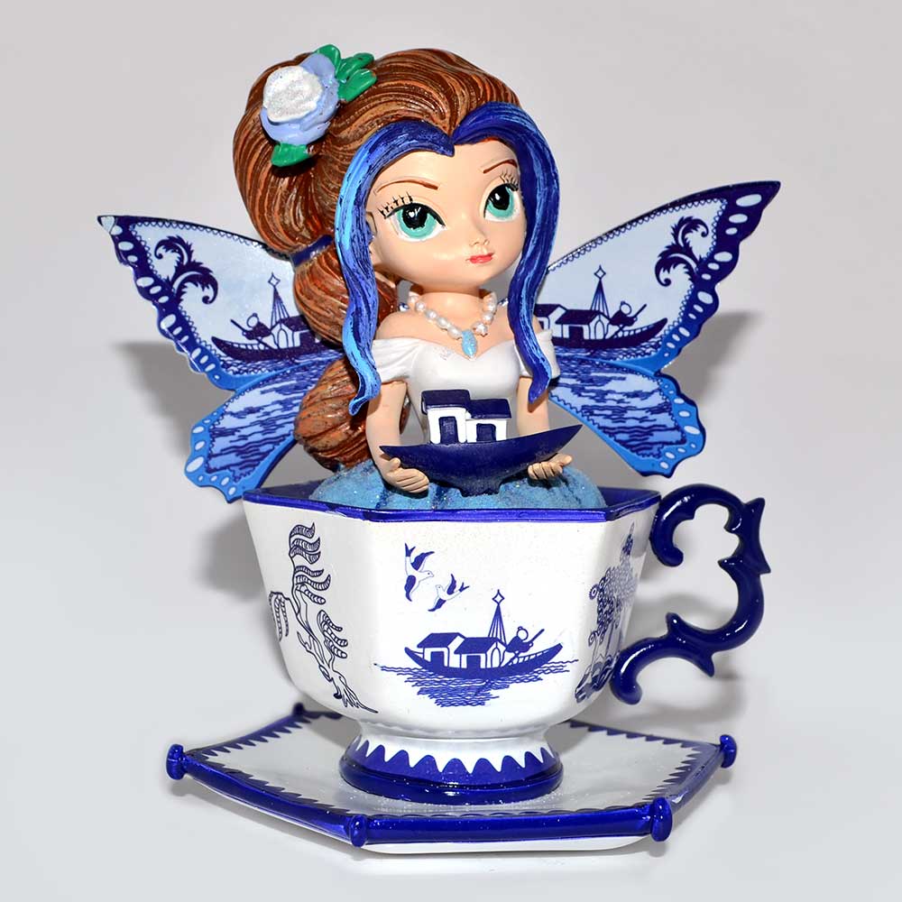 A Lasting Lifelong Journey Fairy in Tea Cup Blue Willow Jasmine Becket Griffith
