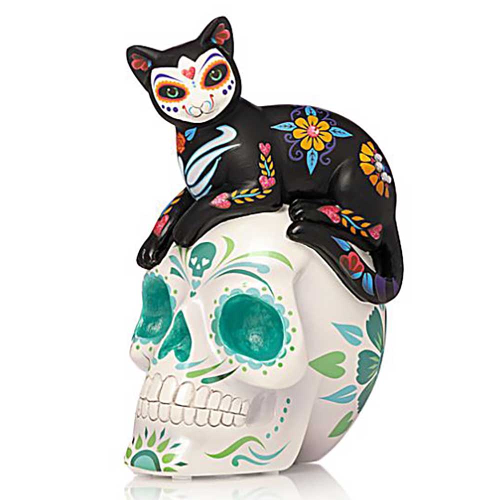 FUR-EVER JOYFUL Sugar Skull Cat Sitting on Skull Bradford Exchange