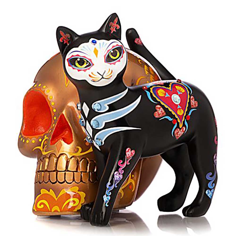 MEOW-VELOUSLY Sugar Skull Cat Sitting on Skull Bradford Exchange