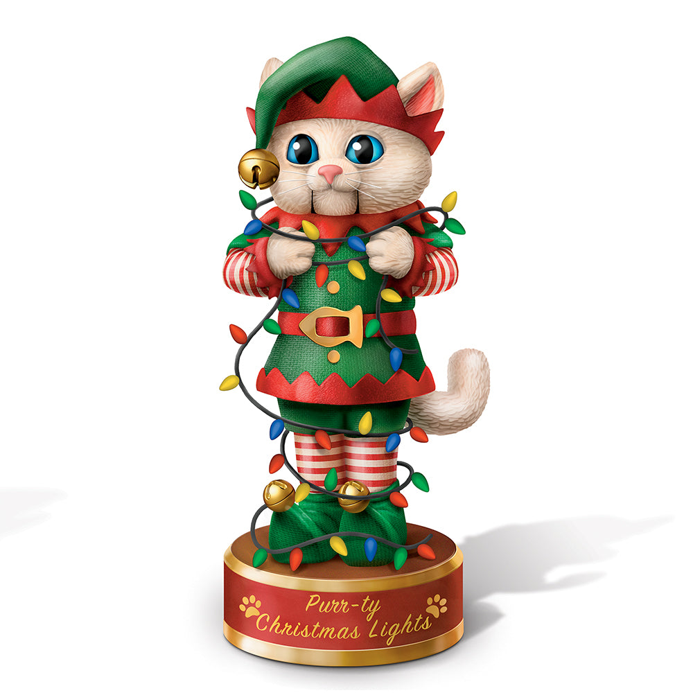 Purr-Ty Christmas Lights Cat Nutcracker Figurine Bradford Exchange