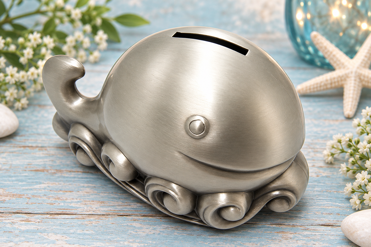 Leeber Pewter Whale Coin Bank – Nautical Keepsake Money Bank