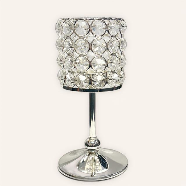 Elegance Crystal and Metal Tealight Candle Holder 8 inch Silver