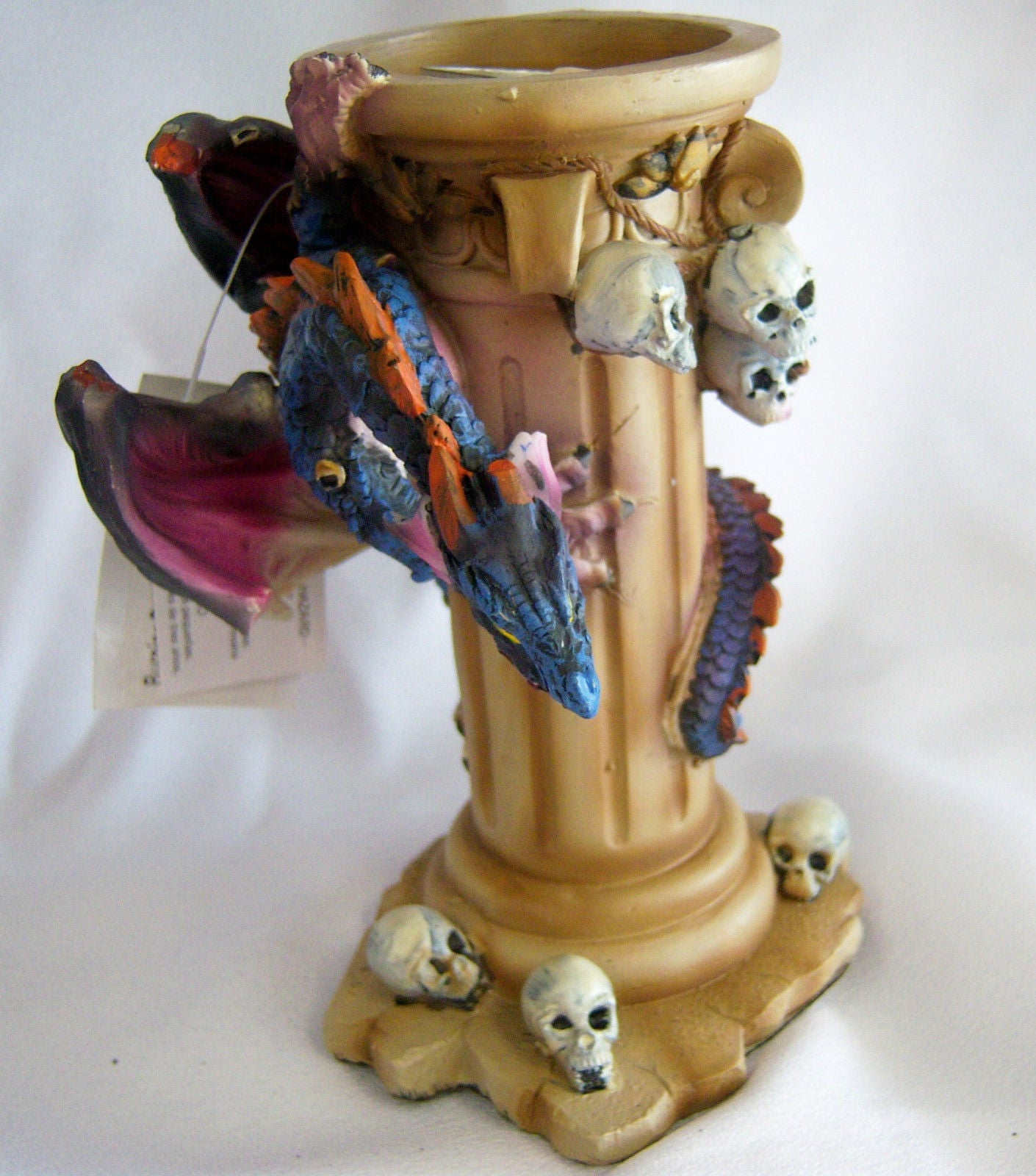 Blue Dragon Candle Stick Figurine with Metal Wings - Legends of Avalon