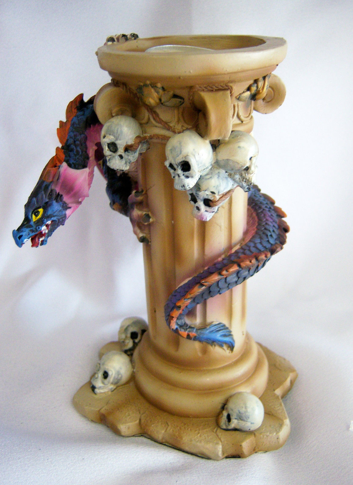 Blue Dragon Candle Stick Figurine with Metal Wings - Legends of Avalon