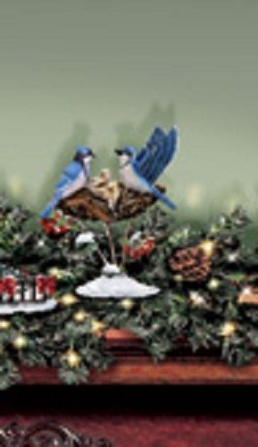 Blue Jay Bird Songbird with Nest and Baby Birds Resin Figurine