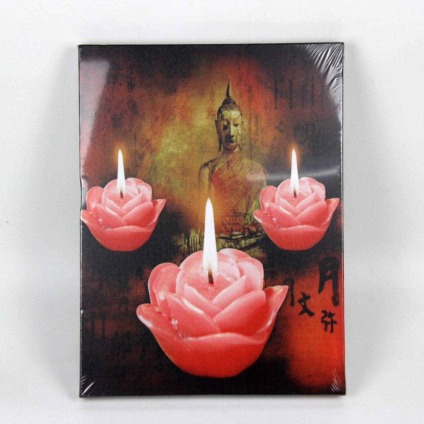 Buddha With Rose Candle Painting Wall Art LED Home Decoration NS