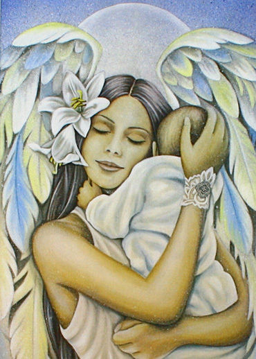 Comfort Angel / Baby 5 X 7 Print Card Stock Jessica Galbreth Vintage Angel Art