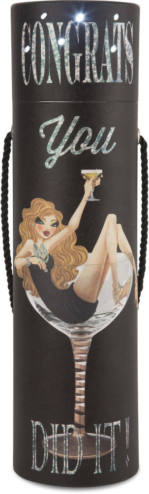 Congrats You Did It Woman Holding Glass - 15" Blinking Wine Box - Hiccup Girls