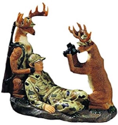 Deer and Hunter Resin Figurine  - Humorous Collectible  Deer Taking Trophy Photo