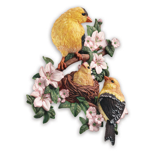 Gentle Goldfinch Sculpture Wall Art Bird Baby Nest Resin Home Decor
