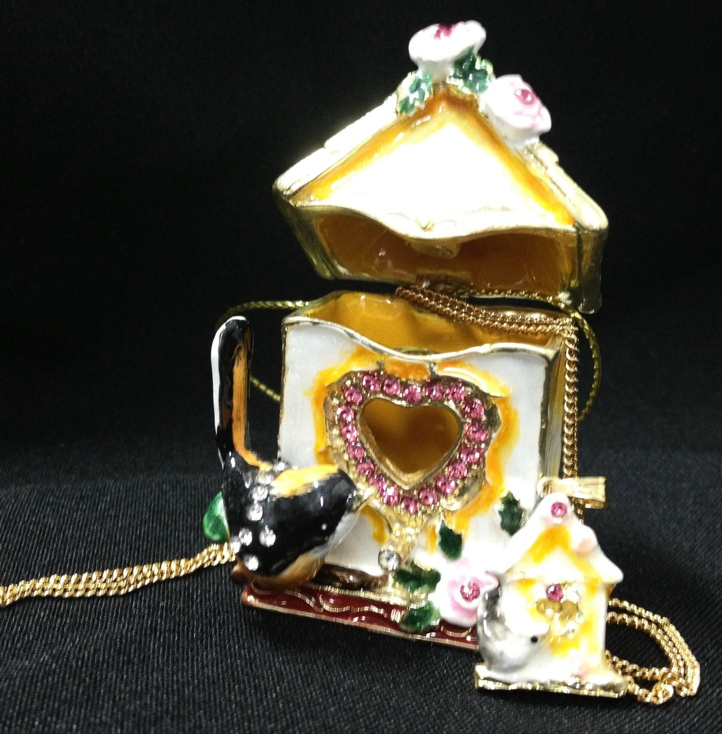 Goldfinch House Treasures Trinket Box Bird with Necklace Inside Chain Pendant