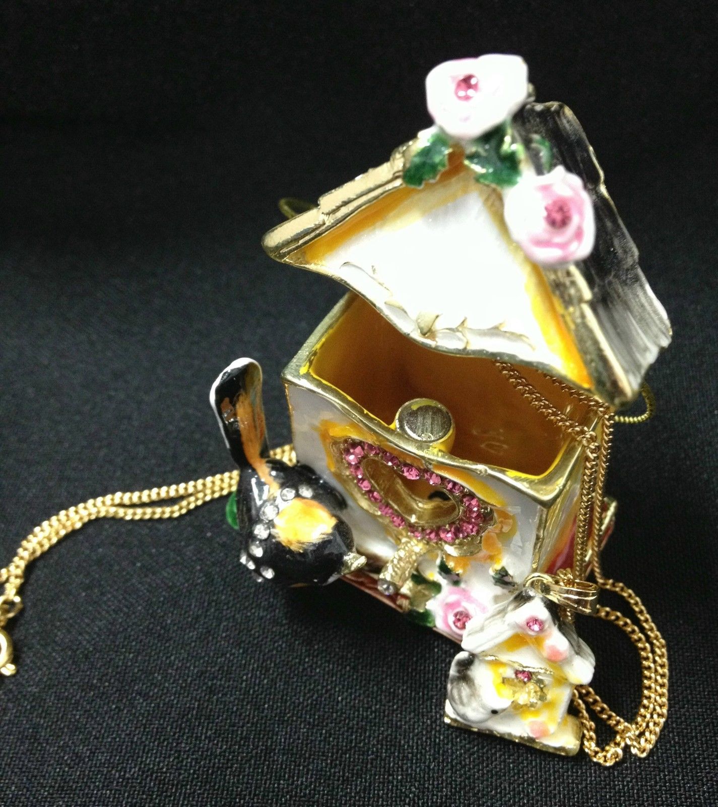 Goldfinch House Treasures Trinket Box Bird with Necklace Inside Chain Pendant