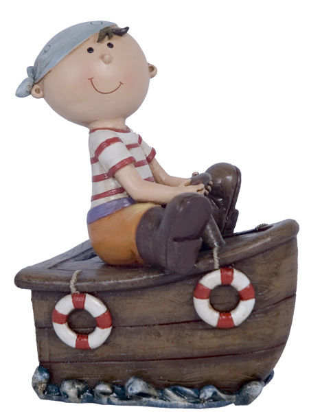 Pirate Boy Boat Money Bank Resin / Piggy Bank - RAI 73052