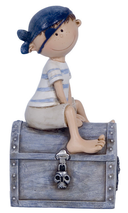 Pirate Boy Treasure Chest Money Bank Resin / Piggy Bank - RAI 73051