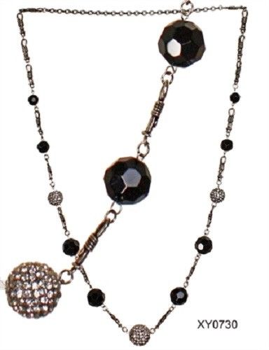 Silver & Black Colour Rhinestone Necklace Fashion Jewellery Long Length