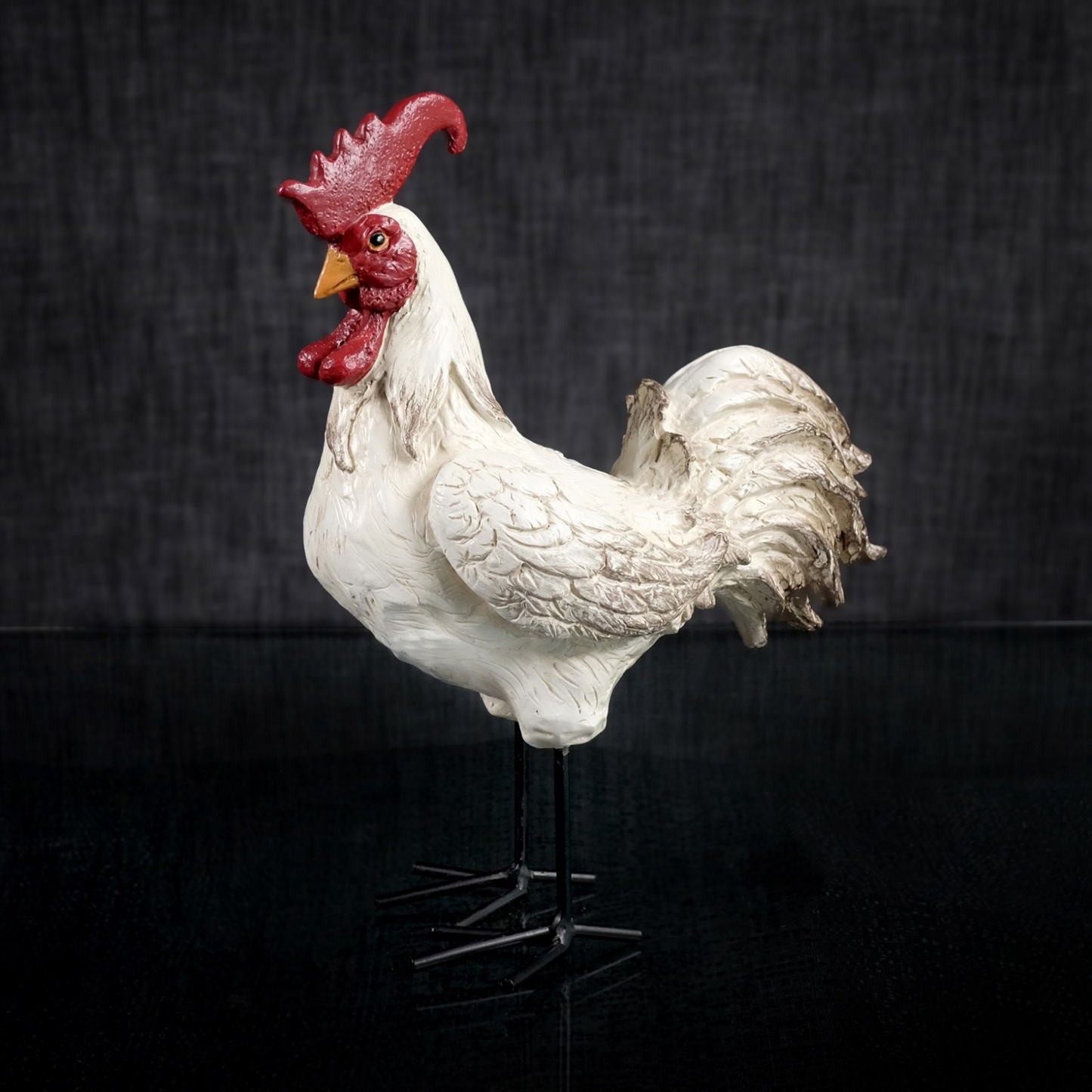 WHITE ROOSTER FIGURINE 8x4x10 16-502 Resin - LB Home Decor