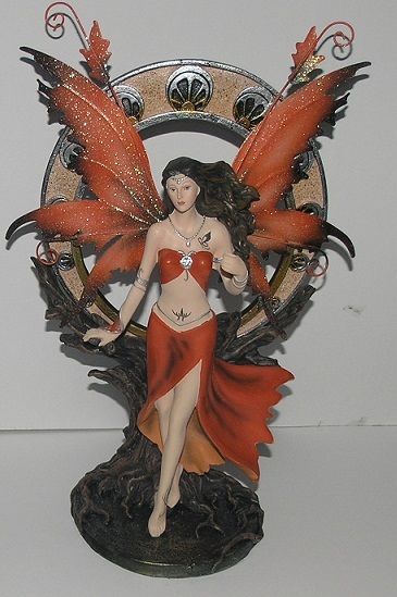 Warrior Fairy with Staff Orange Figuirne Metal Wings - Legends of Avalon FYP03