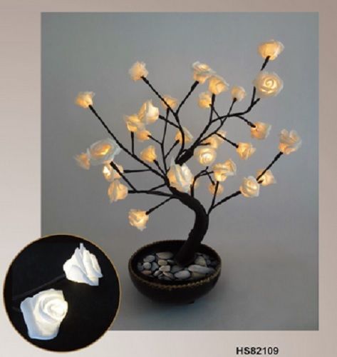White Rose Bush Warm White LED Tree in Pot - Home Decoration 21" - LB