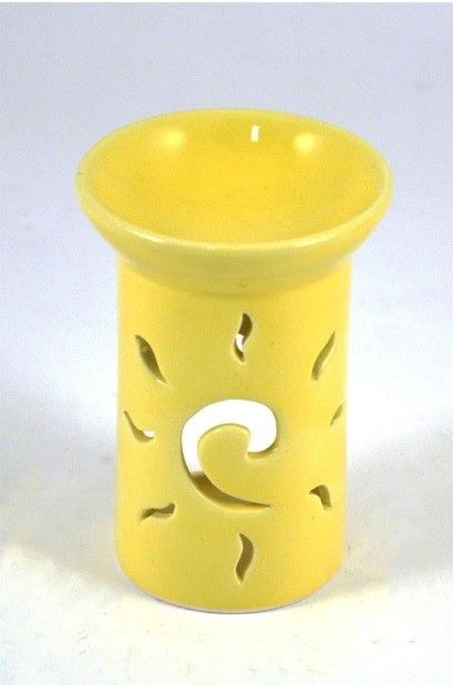 Yellow Ceramic With Sun Tealight Oil Burner & Bottle of Fragrance Oil - SP