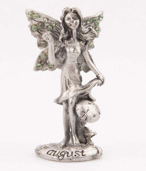 August Pewter Peridot Birthstone Fairy Figurine