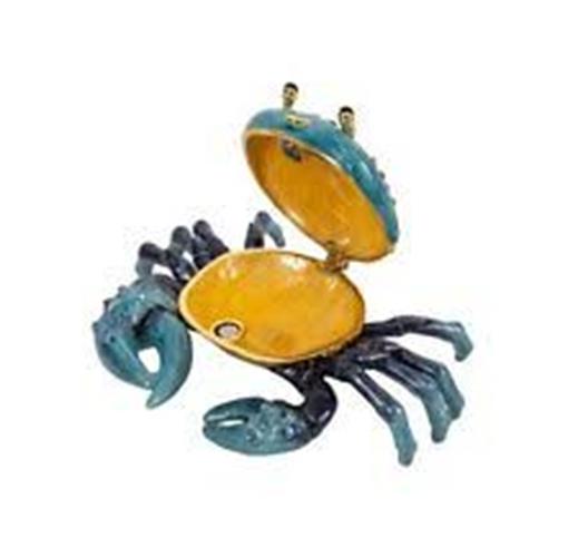 Blue Crab Enameled Trinket Box Hidden Treasures with Necklace