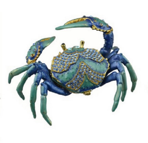 Blue Crab Enameled Trinket Box Hidden Treasures with Necklace