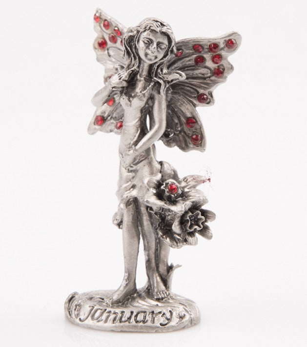 January Pewter Garnet Birthstone Fairy Figurine