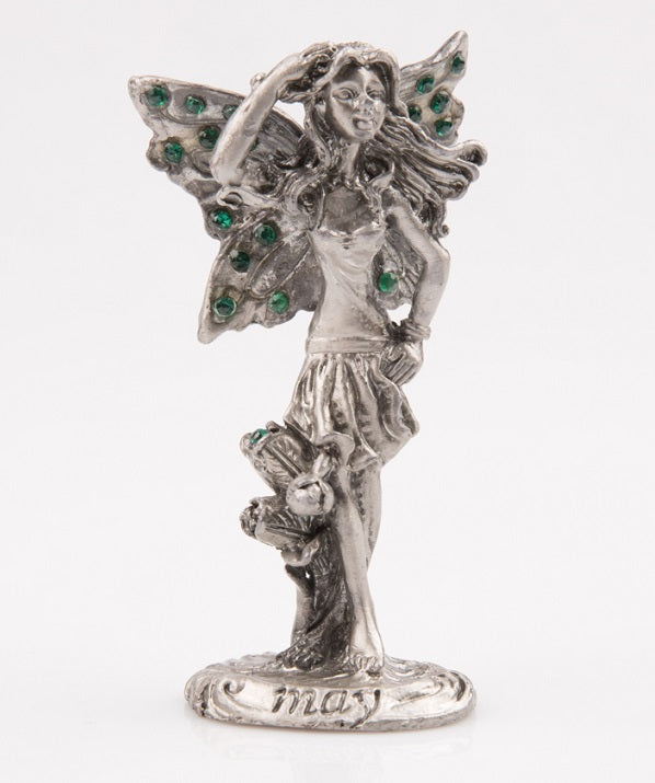 May Pewter Emerald Birthstone Fairy Figurine