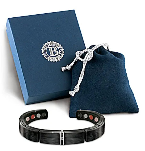 Ion-Plated Men's Wellness Bracelet With Black Sapphire Bradford Exchange