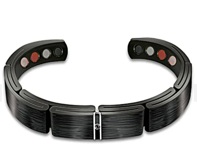 Ion-Plated Men's Wellness Bracelet With Black Sapphire Bradford Exchange