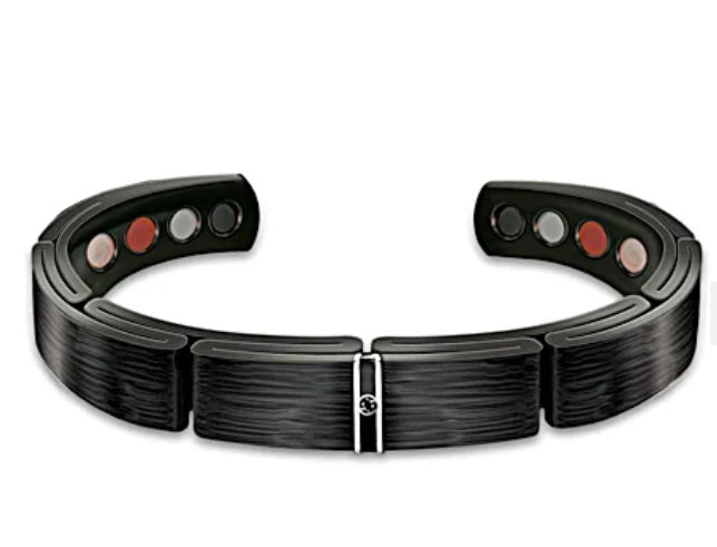 Ion-Plated Men's Wellness Bracelet With Black Sapphire Bradford Exchange