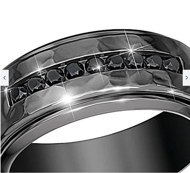 "Need For Speed" Black Sapphire Men's Stainless Steel Ring Bradford Exchange