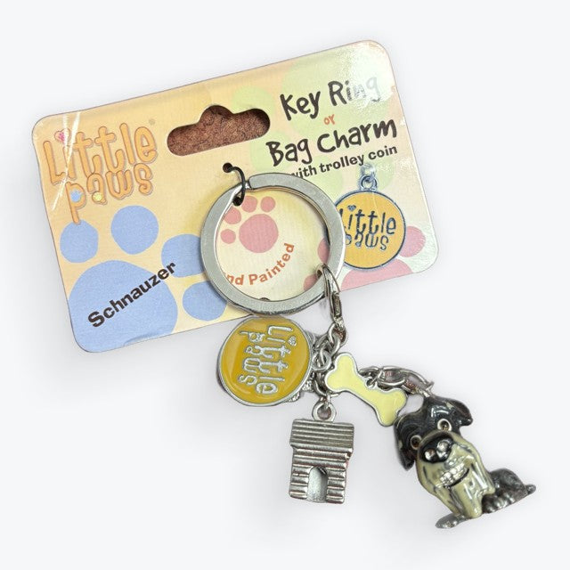 Little Paws Key Ring / Bag Charm Schnauzer dog with Bone and House