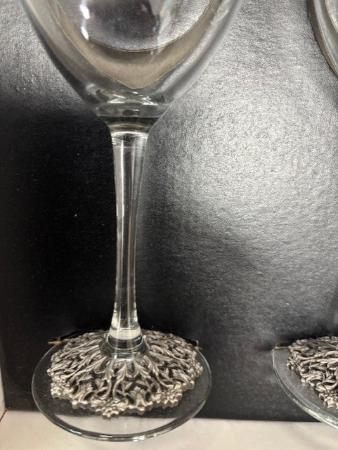 Dragon Wine Glasses set of two Pewter Dragon Emblem Fantasy