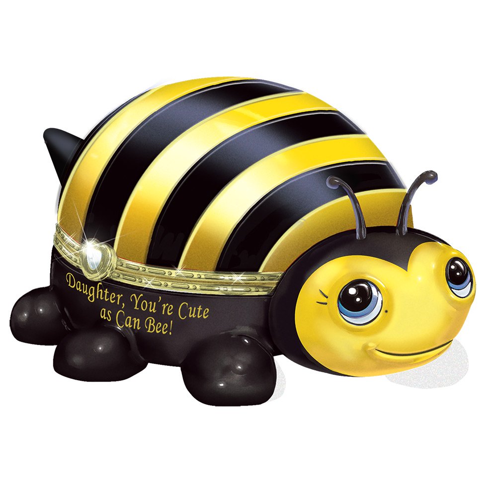 Daughter You're Cute as Can Bee yellow and black porcelain honeybee music box with golden heart clasp