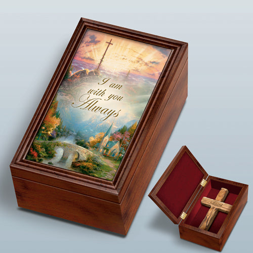 Thomas Kinkade Holy Land olive wood prayer cross with musical wooden keepsake box