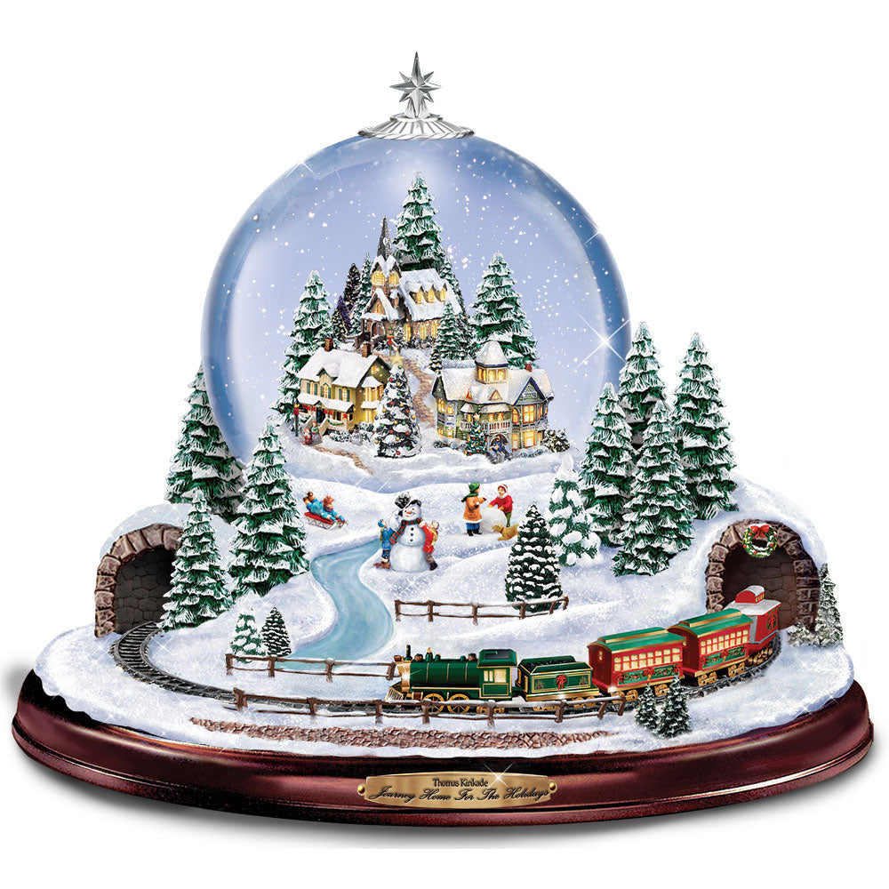 Thomas Kinkade Home for Holidays Train Water Globe Snowdome Bradford Exchange